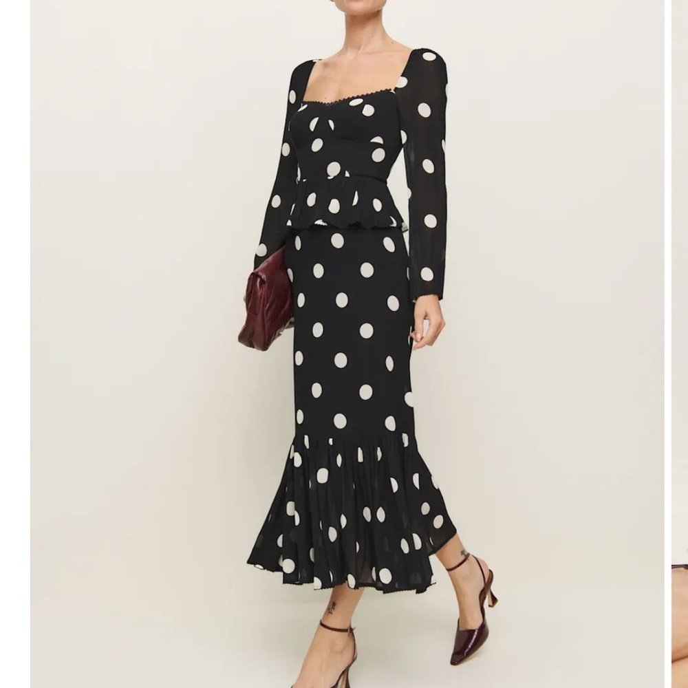 Reformation Black and White Polka Dot Long Sleeve Dress